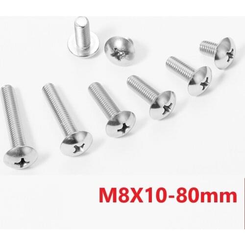8mm Cross Recessed Truss Head Machine Screws M8 x 10 12 75 80mm Mushroom Big Flat Head Screw 304 Stainless Steel Philips Bolts