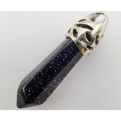 8x38MM Blue Sandstone Stone GEM Pillar Pendant Jewelry For Woman Gift Pendulum S213