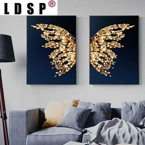 LDSP Abstract Golden Butterfly Canvas Spray Painting Wall Art Poster Print Minimalist Picture Living Room Home Decoration