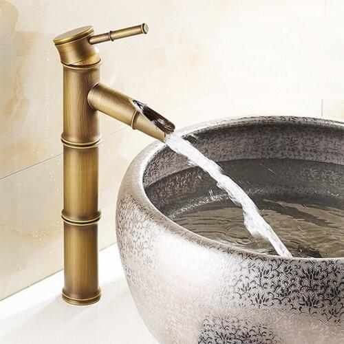 Antique Brass Bamboo Style Single Handle Lever Bathroom Deck Mounted Single hole Faucet Vessel Sink Basin Mixer Tap aan016