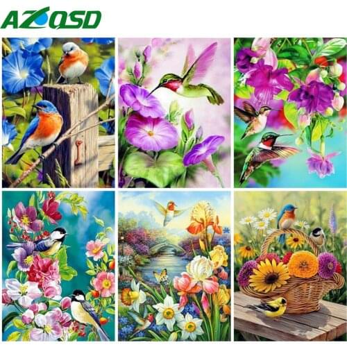 AZQSD Diamond Painting Birds Flower Rhinestone Full Square Diamond Embroidery Animal Mosaic Home Decor 5d Diy Gift Handmade