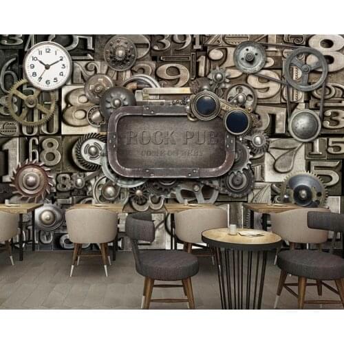 Free Shipping European and American Industrial Machinery Gear Bar KTV Background Custom 3D Nightclub Wallpaper Restaurant Mural