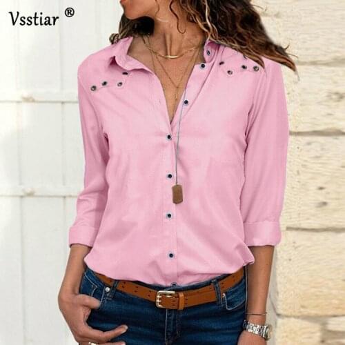 Womens Long Sleeve Shirts Sexy Plus Size Button Hole Solid Casual Blouse New Fashion Autumn Winter V Neck Office Ladies Tops