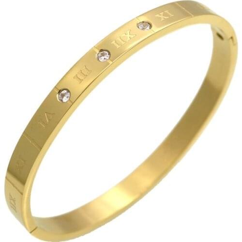 Brand Stainless Steel Bracelets & Bangles 3 Color Cuff Bracelet For Women Roman Letters Crystal Jewelry Gift For Girls