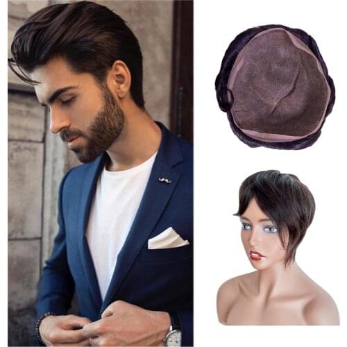 BYMC Full Lace Indian Natural Looking Men Wig Transparent Lace Replacement Systems Remy Hair 6inch Free Part