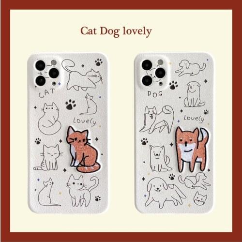 INS Cat Phone Case For iPhone 11 12 Pro Max Mini XR XS Max 7 8 Plus SE 2020 Luxury Dog Phone Cover Accessories Soft Back Cover