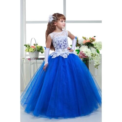 Kids Ball Gown Peagant Gowns Royal Blue Flower Girl Dresses for 8 9 10 11 12 13 Year Olds