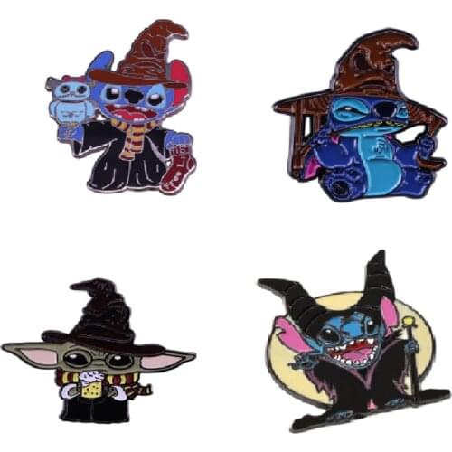Disney Cartoon Stitch Brooch Badges Hard Buckle Personality Baby Yoda Enamel Cute Badge for Bag Lapel Pin Mens And Womens Gift