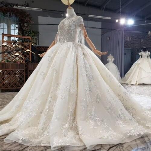Dubai Ivory Tassel Beading Luxury Wedding Dresses 2020 Cap Sleeves Sexy High-end Bridal Gowns HX0268 Custom Made
