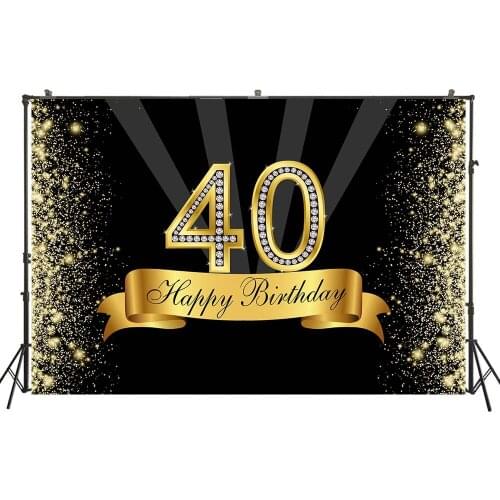 Photography Backdrop Gold Black Adults Birthday Party Banner Desserts Table Decor Photo Backdrop Studio Photocalls PropsW4520