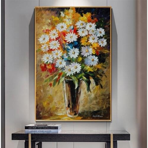 Daisy Oil Paintings on Canvas Wall Pictures Abstract Flower Posters and Prints for Home Living Room Wall Art Cuadros Decoracion