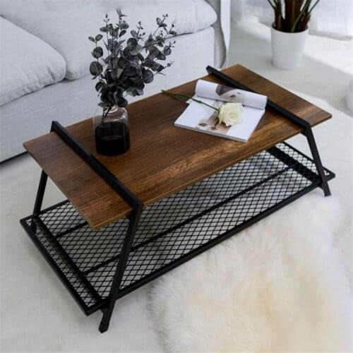 Nordic rectangle coffee table home furniture simple modern small apartment living room sofa side table with iron storage shelf