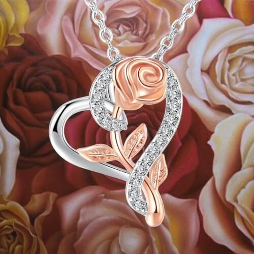 Pendant Heart Necklaces For Women Zircon Aesthetic Rose Flower Choker Chains Silver Color Gifts jewelry Wholesale N172