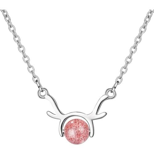 Cute Pink Crystal Elk Pendant Necklace For Women Jewelry Trendy 925 Sterling Silver Necklace Girls Princess Accessories Female
