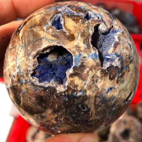 Natural Crystal Ball And Blue Ore.Mineral Specimens.Chakra Heals Quartz.Home Room Decoration.1pc60-80mm