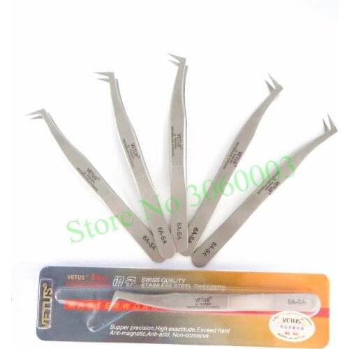 Vetus 6A-SA Non-magnetic Stainless Steel Precision Type L Tweezers Eyelash Extensions