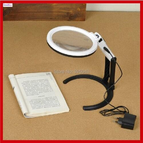 New 220v Portable Foldable 2/5X Giant 10 Led Light Reading Magnifier Desk Lamp Electronic Repairing Jewelry Magnifier