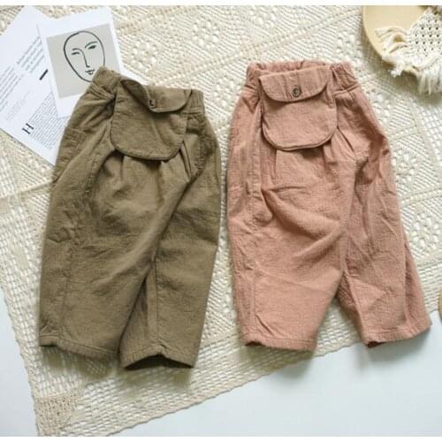 2020 New Girls Boys Cotton Linen Pants With Bag Spring Fashion Kids Pants 2-7t PO82