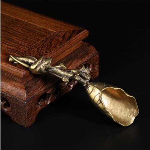 New Tea Scoop Shovel Brass Creative Copper Root Bamboo Tableware Coffee Spoon Tea Pet Tea Ceremony Tea Supplies