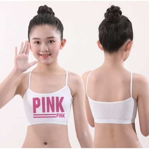 New PINK Letter Style Girls Developmental Bra Double-layer Sling Without Steel Ring Bra Thin Sports Vest Girls 8-16Y