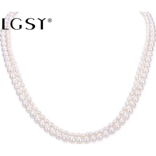 LGSY Natural Freshwater Pearl Necklace Double Row Pearl Choker For Ladys 925 100% Silverware Necklace Clasp Fine Jewelry FN2002