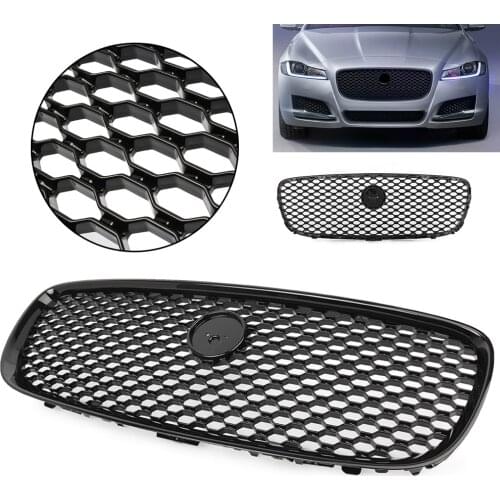 Black Front Upper Radiator Grille Mesh Grill For Jaguar XF XFR 2016 2017 2018 w/ Emblem