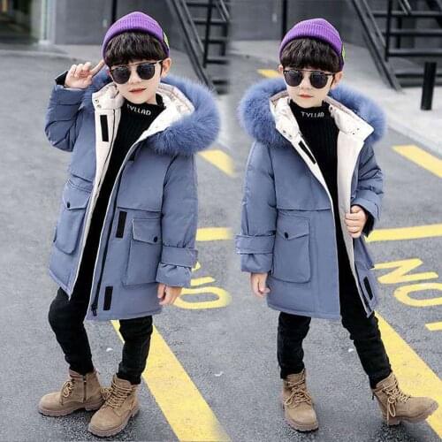 Russia Winter Parka Thick Fur Collar Hooded Coat Kids Fashion 2 Colors Warm Kids Winter Jacket Outerwear 4 5 6 8 9 10 12 Yrs
