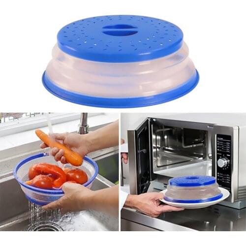 Collapsible Microwave Cover Silicone Fruit Vegetables Colander Strainer Washing Basket Folding Microwave Plate Lid Kitchen Tools