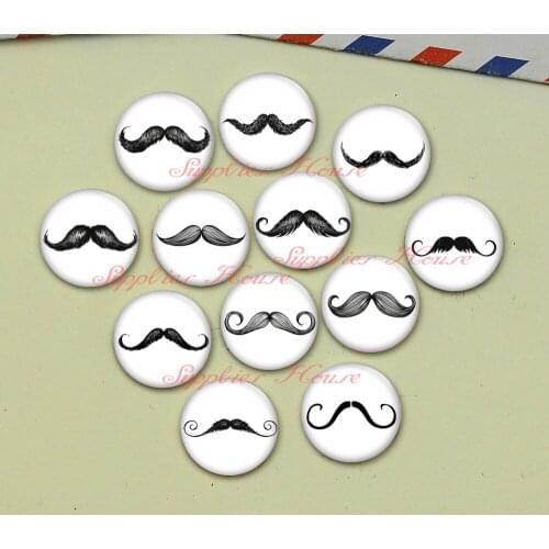 Handmade Round Mustache photo glass Cabochons, Jewelry Finding Cameo Pendant Settings, (F048-592)