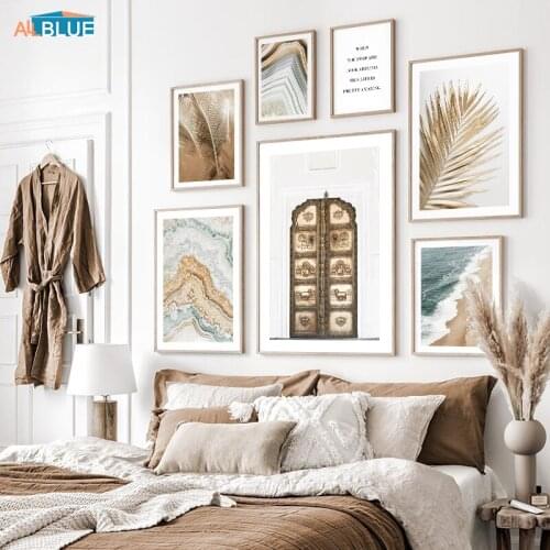 Dried Palm Leaf Posters And Prints Old Gate Wall Art Beach Decorative Picture Nordic Canvas Painting Home Decor For Living Room