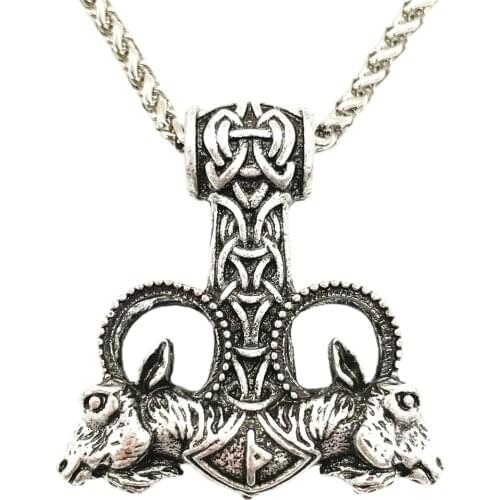 Thor Hammer Mjolnir Wiccan Ram Goat Amulet Pendant Viking Necklace Dropshipping