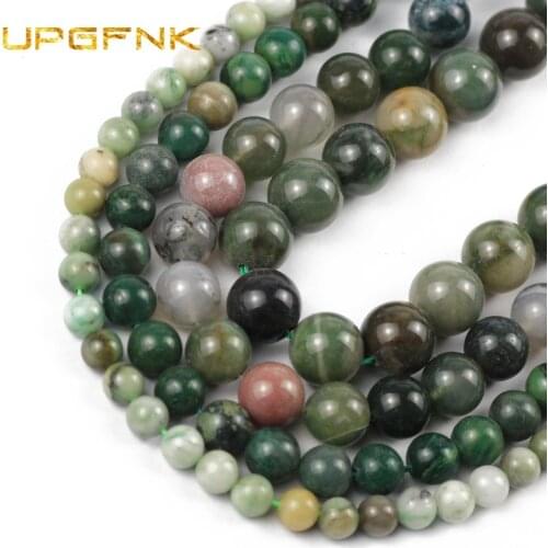 UPGFNK Natural stone African green beads Round charm Loose spacer beads for Jewelry Making bracelets DIY accessories 6/8/10/12MM