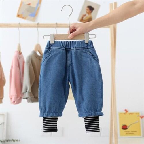 Toddler Thicken Kids Boy Trousers Autumn Winter Baby Boys Jeans Pants Casual Warm Girl Children Denim Pants for 1- 7 Years