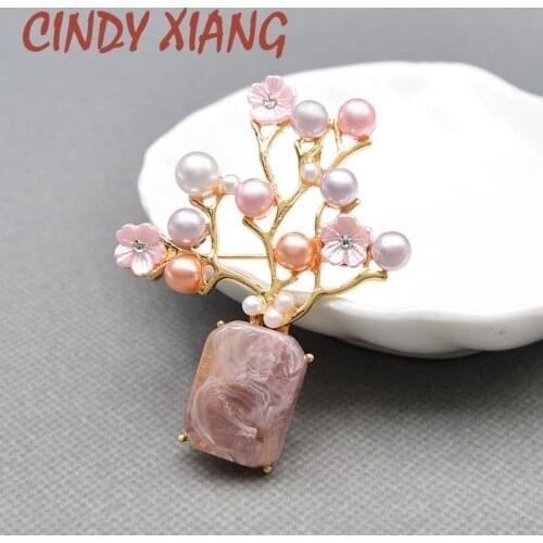 CINDY XIANG Classic Pearl Tree Brooches For Women Chinese Feng Design Brooch Pin