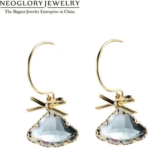 NEOGLORY Sector Crystal and Bowknot Drop Earrings For Women Statement2020 New Design High Quality