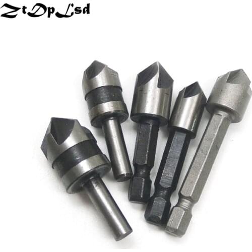 ZtDpLsd 5 Pcs Industrial Countersink Drill Bit Set 5 Flutes Counter Sink Woodworking Metal Working Chamfer Chamfering Cutter