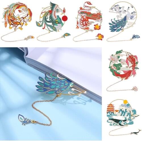 Student Gift Chinese style Tassel Metal Retro Pagination Mark Painted Brass Bookmark Book Clip