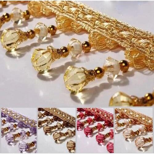 12Yards/lot 7.5CM Width Tassel Fringe Trim pumpkin Crystal Beaded Ribbon For Sewing Curtain Accessories Lace Decoration