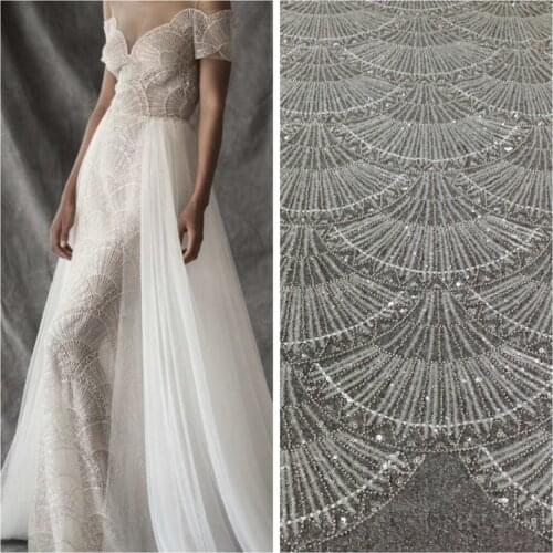 2020 Latest Gorgeous Bridal Off White wedding dress Beaded Sequins Heavy Mesh Tulle Net Embroidry Lace