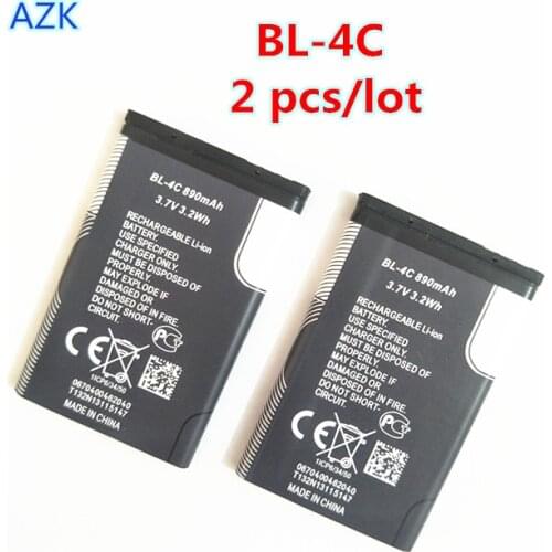 AZK 2Pcs New 890mAh BL-4C Battery For Nokia 1202 1265 6100 6300 6125 1325 1506 1508 1661 1706 2220s 2228 BL 4C Phone Battery