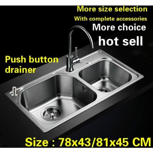 Free shipping Standard big Kitchen sink 0.8 mm food grade 304 stainless steel double groove hot sell 78x43/81x45 CM
