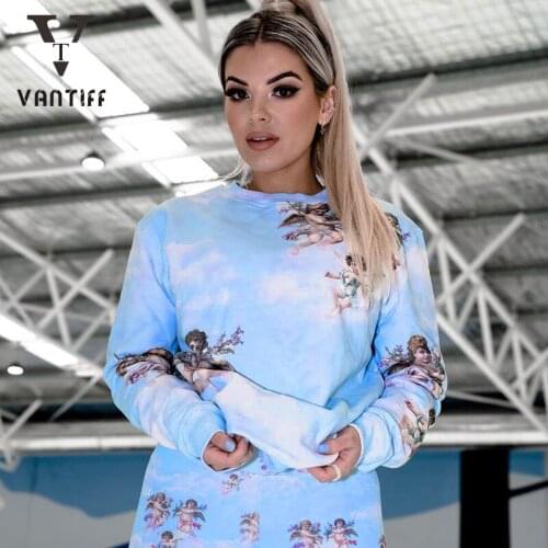 Bodycon Crop Tops Gothic Harajuku Zipper Long Sleeve Angel Print Sweater Sexy Round Collar Long-sleeved Design Sense Print Top