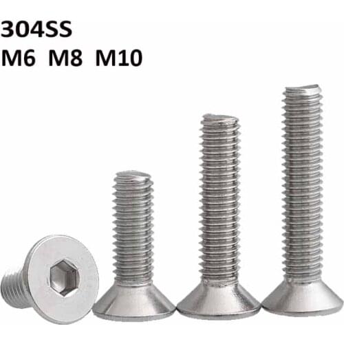M6 M8 M10 304 Stainless Steel Countersunk Hexagon Screws Flat Head Hex Socket Bolts DIN7991 Fastener Parter Length 8mm-120mm