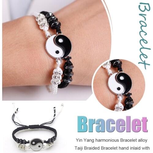 Chinese Style Retro Tai Chi Yin Yang Bracelet Alloy Braided Lover Bracelets Hand Woven Pendant Health Care