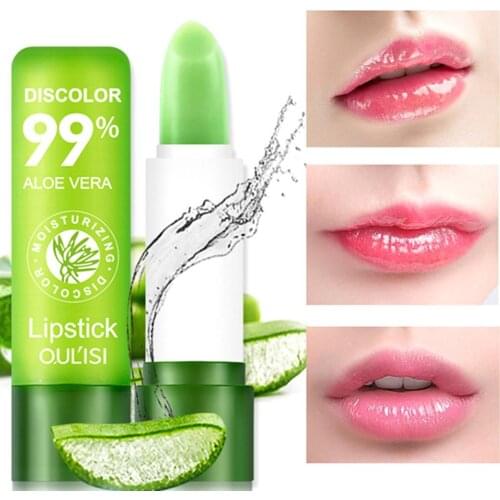Aloe Vera Essence Temperature Color Chang Lipstick Long Lasting Moisturizing Nourishing Soothing Gel Fine Lines Lip Balm Makeup