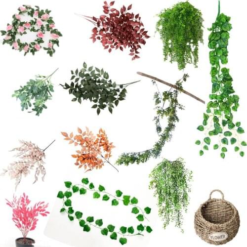 Simulated Leaf Wall Hanging Flower Rose Leaf Hanging Wall Vine Orchid Hanging Basket Flower Ceiling Plant Willow Jujube Plastic