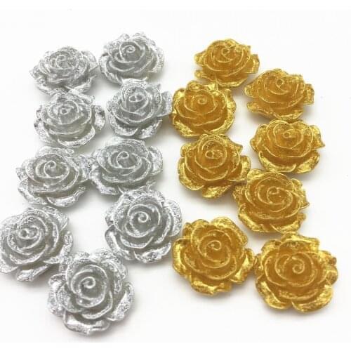 50pcs 19mm Silver/Gold Rose Flower Flatbacks Embellishments Resin Cabochons Cardmaking Scrapbooking Phone Decorations DIY Crafts