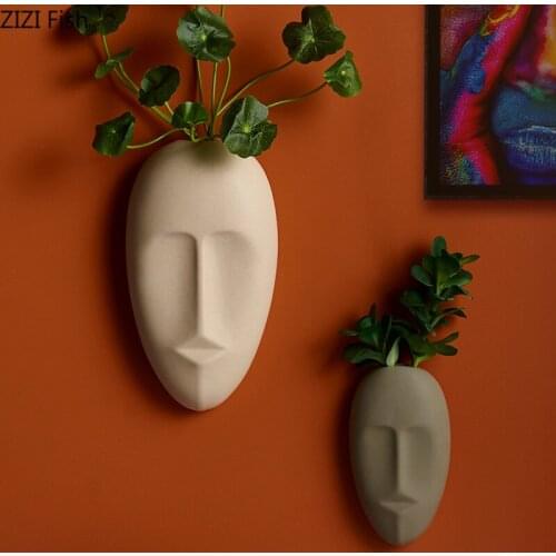 Nordic Abstract Character Ceramic Wall Vase Plant Pots Decorative Living Room Decoration Hydroponics Vases Hanging Ornaments