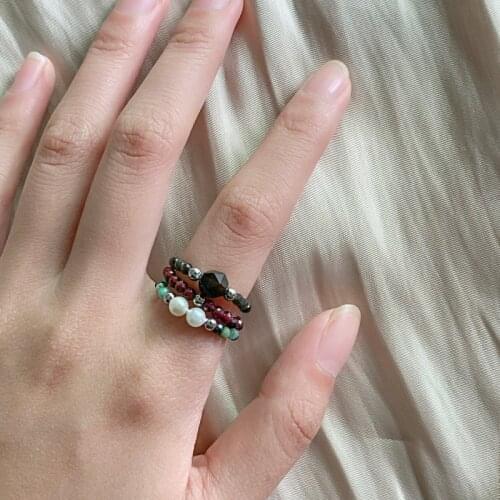 Handmake Classic Natural Stone Ring for Women Wild Korean Elastic Adjustable Fashion Charms Jewelry Ring Set Wholesale