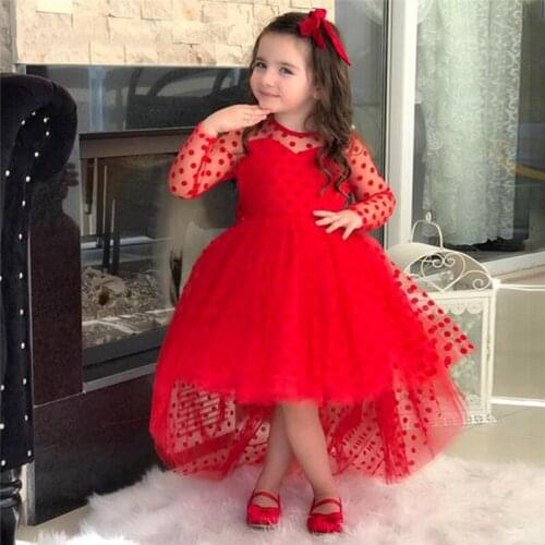 Red Polka Dot Kids Girls Dress Long Sleeves Little Princess Dresses Girl Baby Flower Girl Dress Customize Size